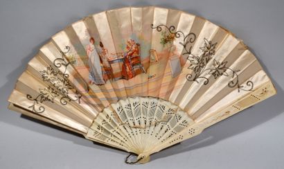 Pleated fan, the embroidered and printed...