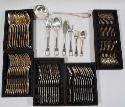 A silver-plated metal cutlery set with a...