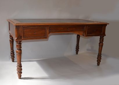 FLAT DESK with black gilded leather top,...