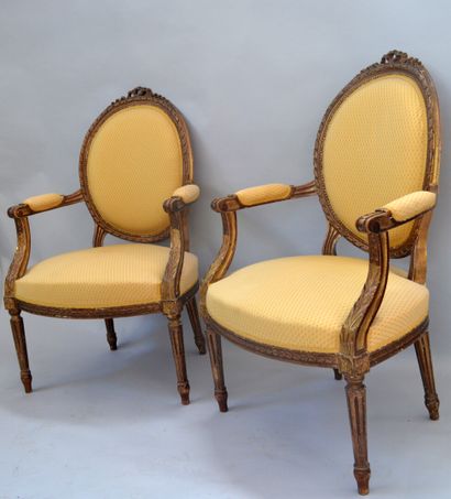 Pair of cabriolet armchairs in moulded, carved...
