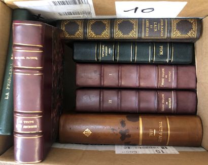 Set of two boxes of leather-bound books on...