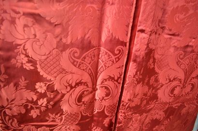 Two pairs of curtains in damask satin with...