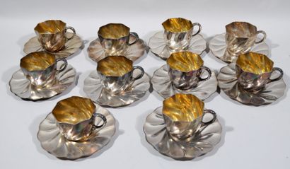Set of 10 silver plated cups and saucers...
