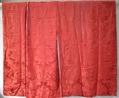 Two pairs of curtains in damask satin with...
