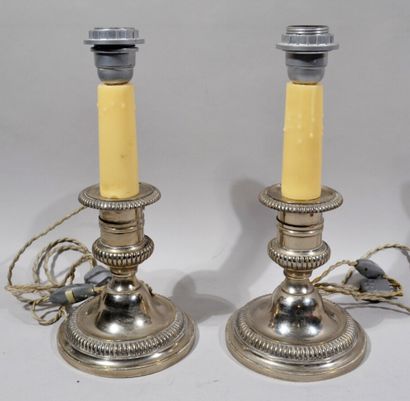 Pair of candlesticks mounted in silver plated...