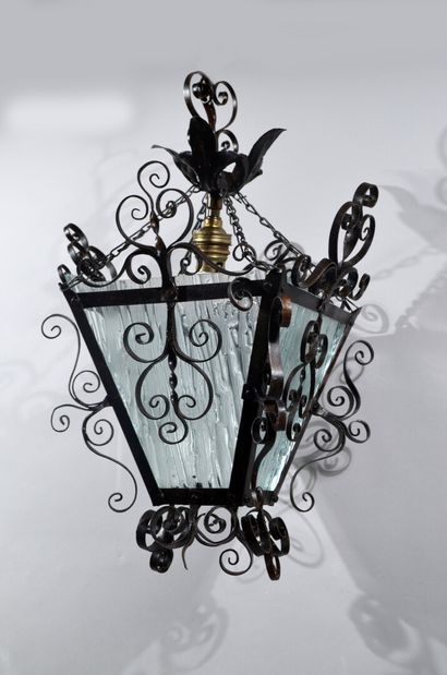 Two ceiling lights in pressed moulded glass...
