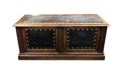 Rectangular walnut chest opening to a flap,...