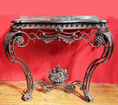 CONSOLE in wrought iron and sheet metal with...