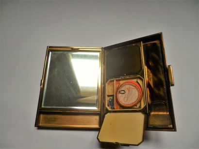 Vintage gilded metal poudrier with monogrammed...