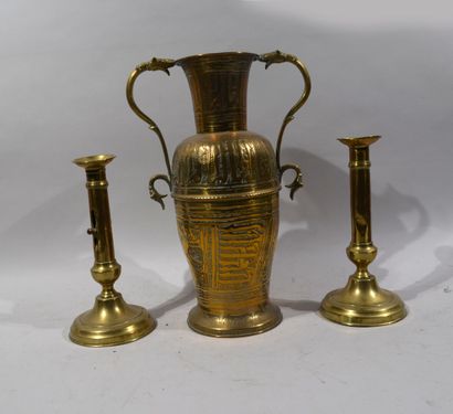 Brass vase engraved with animals and geometric...