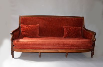 A mahogany and mahogany veneer sofa, the...