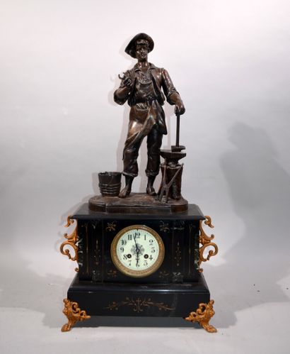 Mantelpiece including a black marble clock...