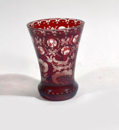 Bohemian glass vase with overlay decoration...