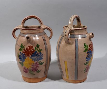 Pair of earthenware CHEVRETTES with polychrome...