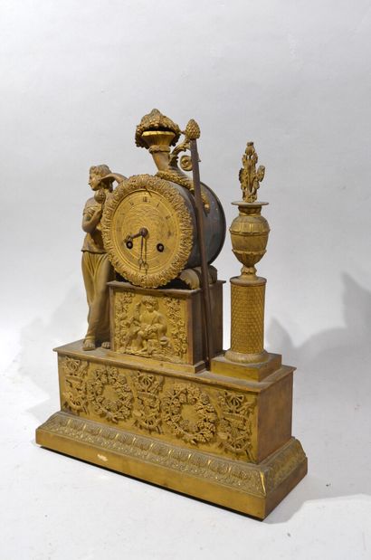 Gilt bronze hanging lamp with allegorical...