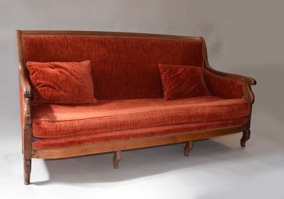 A mahogany and mahogany veneer sofa, the...