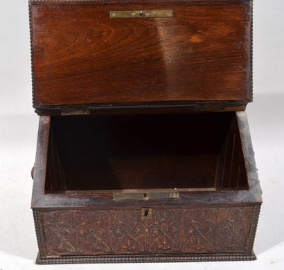 Small leather-covered wooden chest decorated...