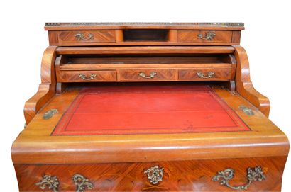 Cylinder desk in veneer with marquetry decoration...