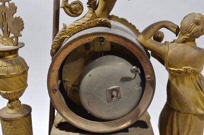 Gilt bronze hanging lamp with allegorical...