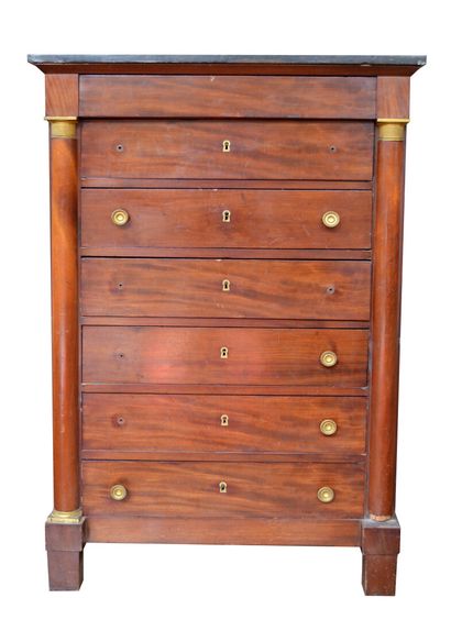 Mahogany veneer SEMAINIER with engaged columns...