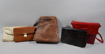 Set of five handbags of various colors, some...