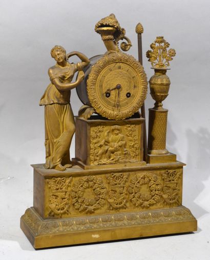 Gilt bronze hanging lamp with allegorical...