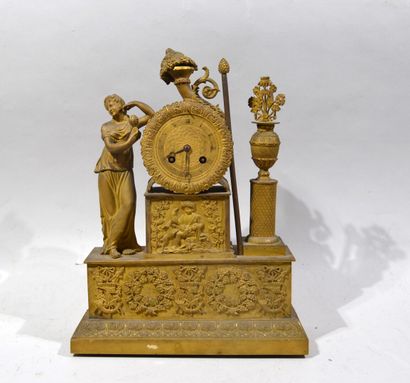 Gilt bronze hanging lamp with allegorical...