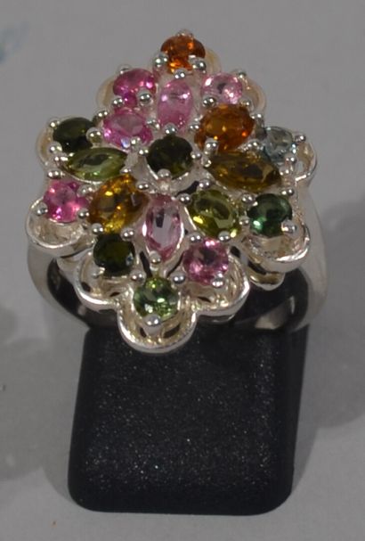 BAGUE en argent 925/1000e sertie de tourmaline,...