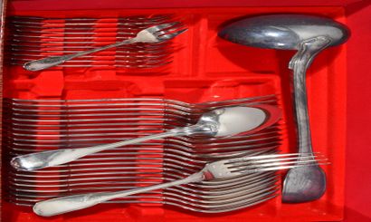 MENAGERE en métal argenté à spatule feuillagée...