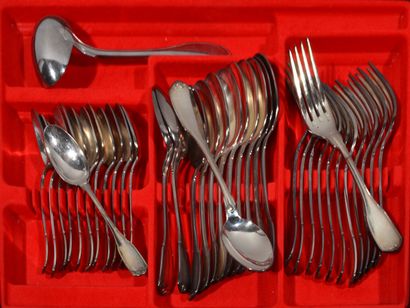 MENAGERE en métal argenté à spatule feuillagée...