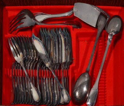 MENAGERE en métal argenté à spatule feuillagée...