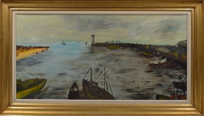 Lot comprenant une huile sur toile représentant...