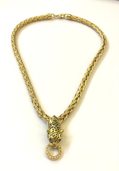 COLLIER à mailles palmier en or jaune 18K...