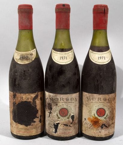 3 bouteilles de MORGON Guy Leblanc 1971 (étiquettes...