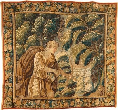 Tapisserie d'AUBUSSON, XVIIIe siècle. Personnage...