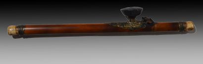 PIPE A OPIUM en bambou, os et laiton, fourneau...