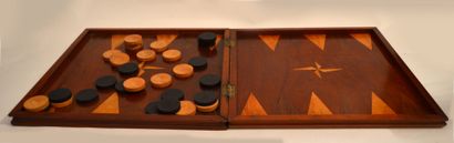 Ancien jeu de dames en bois avec jetons en...