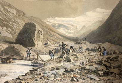 Suite de trois lithographies anciennes colorées...