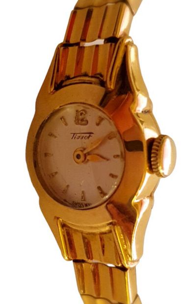 TISSOT - Montre bracelet de dame en or jaune...