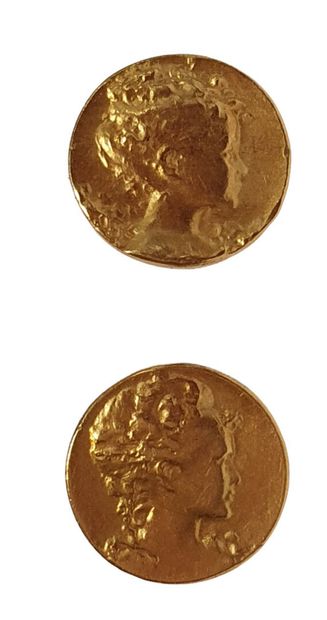 Paire de boutons de col en or jaune 18 K...