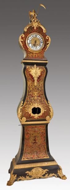 Horloge de parquet marqueterie Boulle. Style...