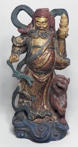 Statuette en bois polychrome. Chine - Début...
