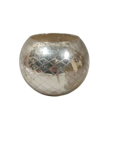 Photophore boule en verre mercurisé à décor...