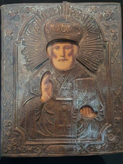 Icône de Saint Nicolas le Thaumaturge.
Chromolithographie...