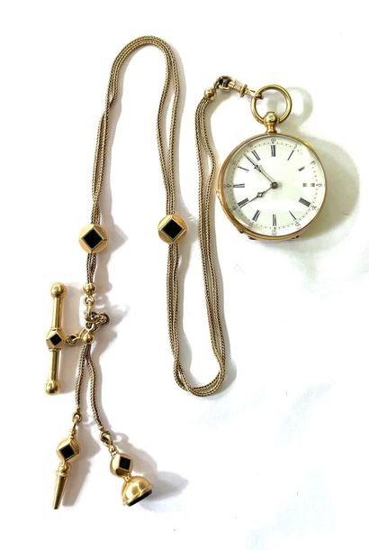 MONTRE DE COL en or jaune 18k (750/°°), dos...