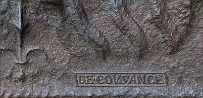 Plaque de cheminée en fonte à décor de lances,...