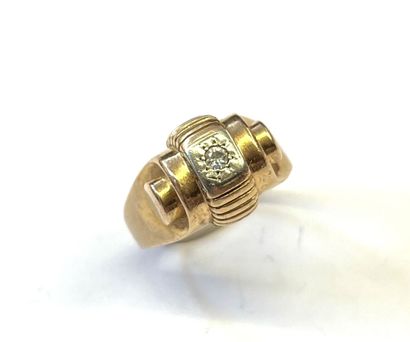 Bague Tank en or de deux tons 18 K (750/oo)...