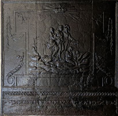 GRANDE PLAQUE DE CHEMINEE en fonte à décor...