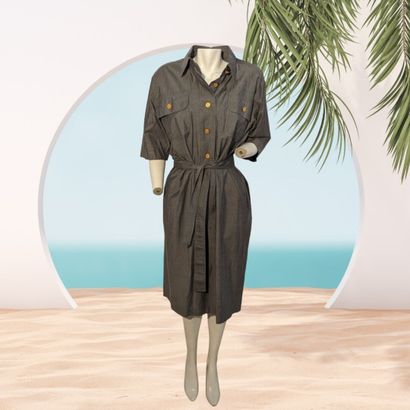 CELINE PARIS
Robe chemisier en coton gris...