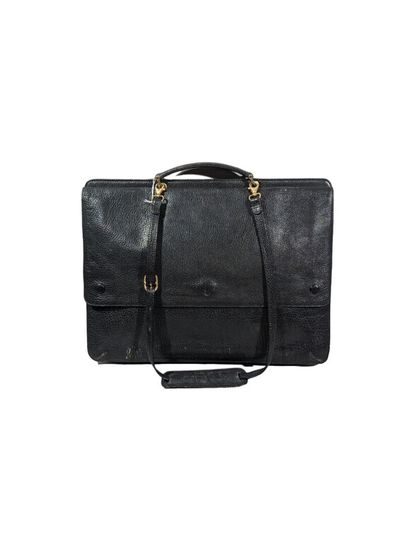 Porte-documents en cuir noir grainé buffalo...